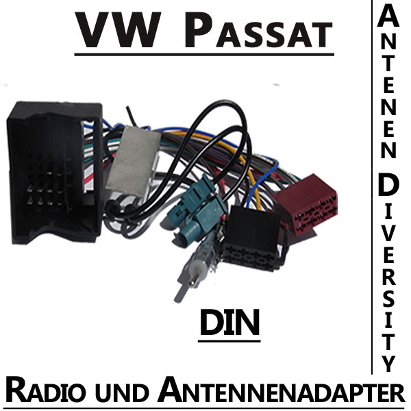 VW-Passat-Radio-Adapterkabel-mit-Antennen-Diversity-und-Autoradio-DIN-Anschluss